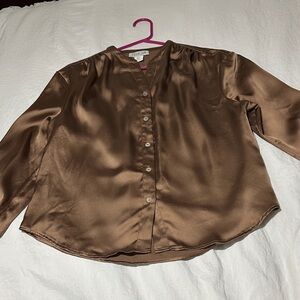 Rachel Zoe Brown Satin Button Down Shirt